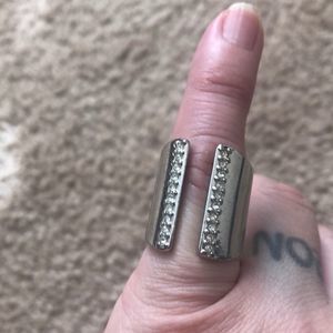 Forever 21 silver open wide clear rhinestone ring
